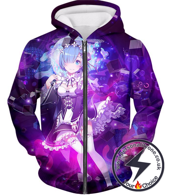 Re:Zero Very Cute Anime Maid Rem Awesome Print Zip Up Hoodie